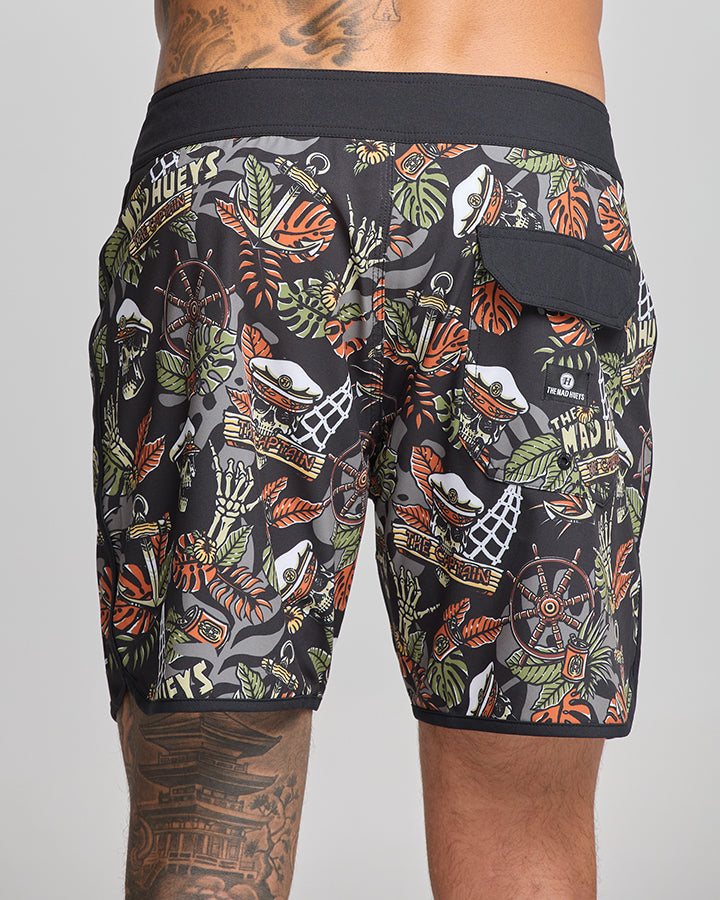 The Mad Hueys THE ISLAND CAPTAIN | 17" BOARDSHORT - BLACK