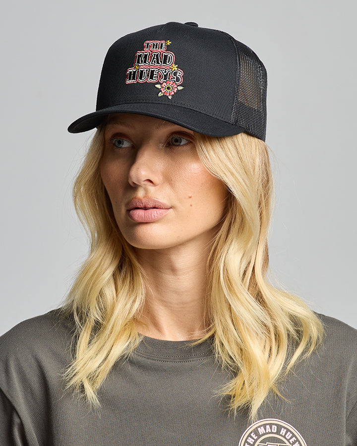 The Mad Hueys SKULL TATTOO | WOMENS TWILL TRUCKER - BLACK-OSFM