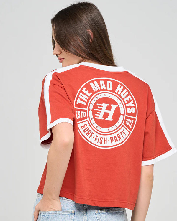 The Mad Huey's Living Hueys - Womens Boxy V Neck Tee Red Clay