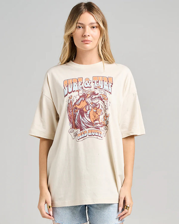 The Mad Hueys Surf And Turf / Womens Oversized SS Tee - Stone