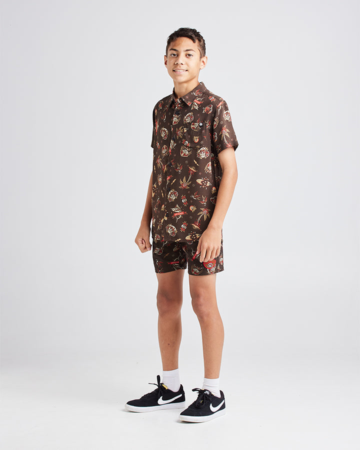 The Mad Hueys HUEYS TATTOO | YOUTH WOVEN SHIRT - VINTAGE BLACK