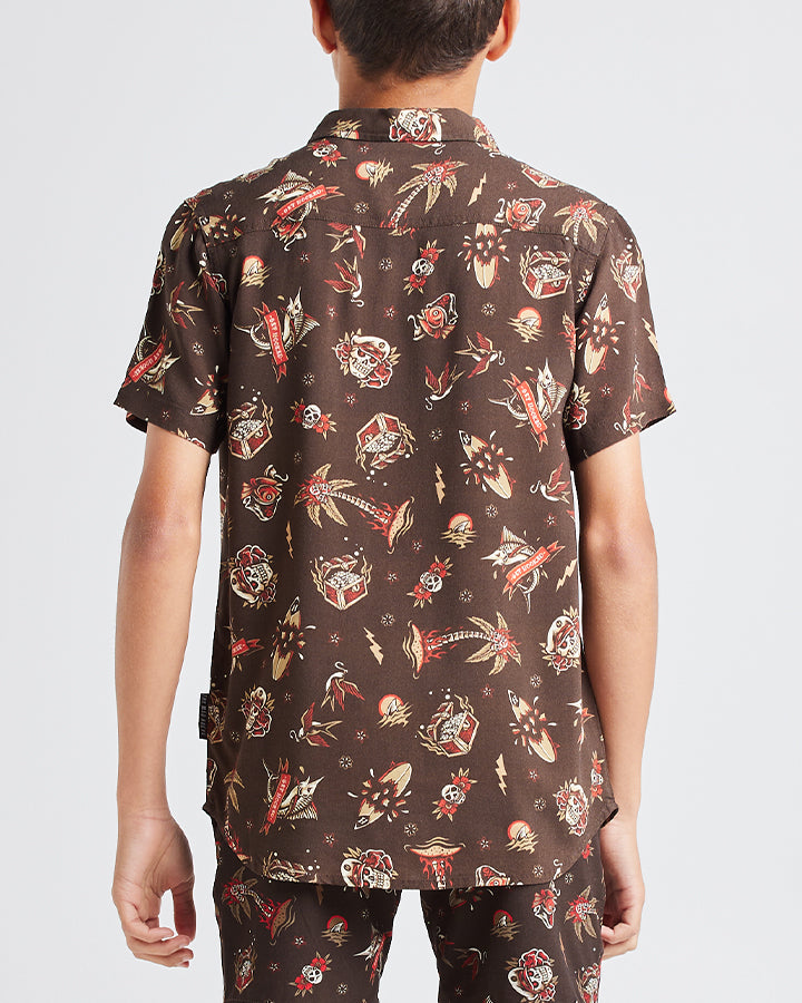 The Mad Hueys HUEYS TATTOO | YOUTH WOVEN SHIRT - VINTAGE BLACK