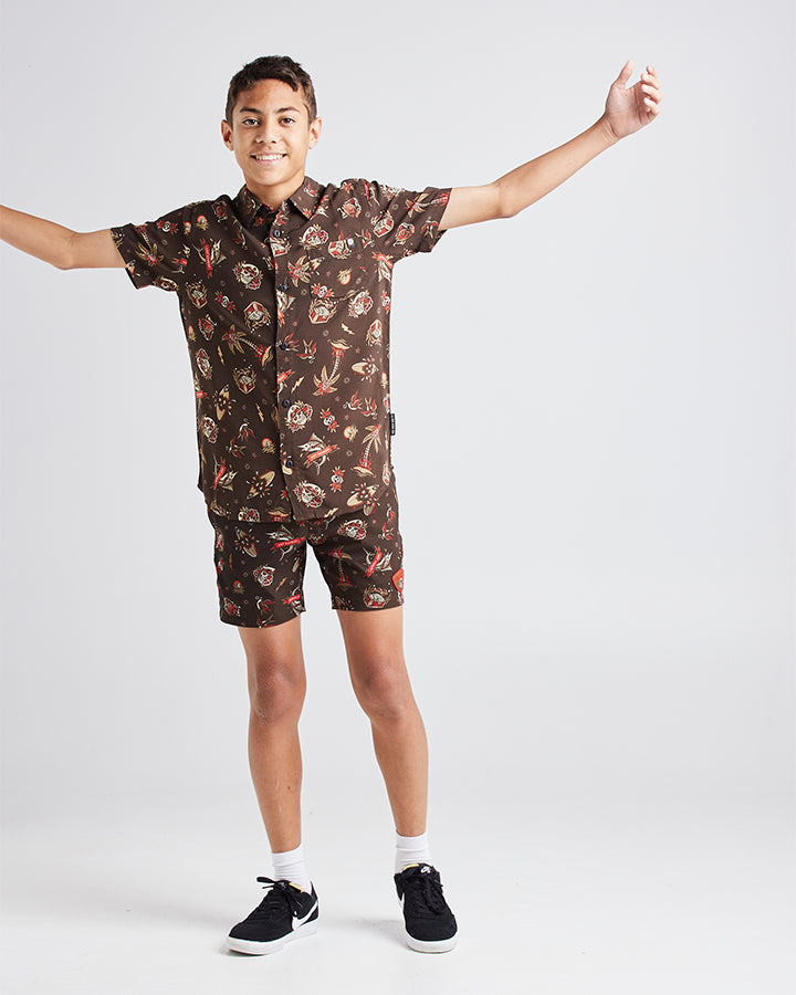 The Mad Hueys HUEYS TATTOO | YOUTH WOVEN SHIRT - VINTAGE BLACK