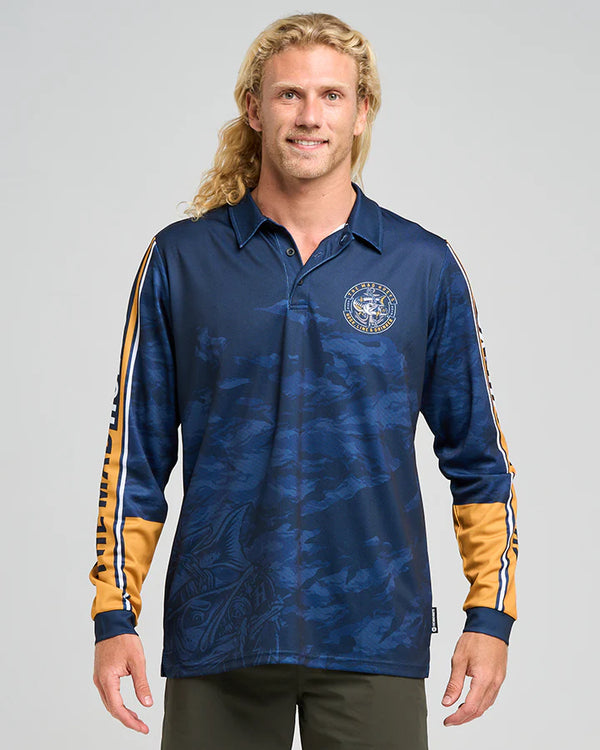 The Mad Hueys Hooked Cuda / UPF 50+ Fishing Jersey - Navy