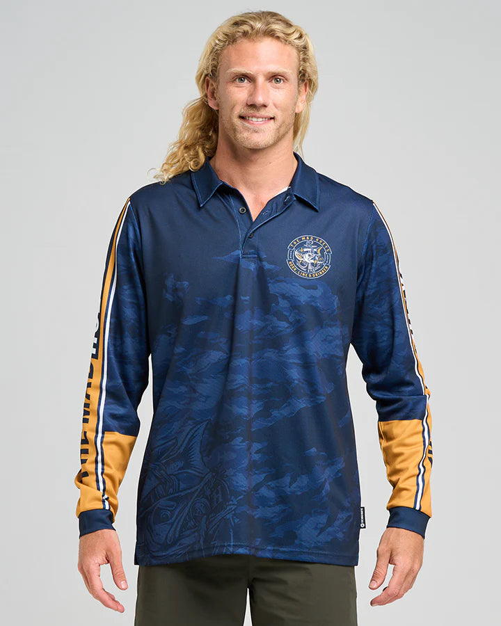 The Mad Hueys Hooked Cuda / UPF 50+ Fishing Jersey - Navy