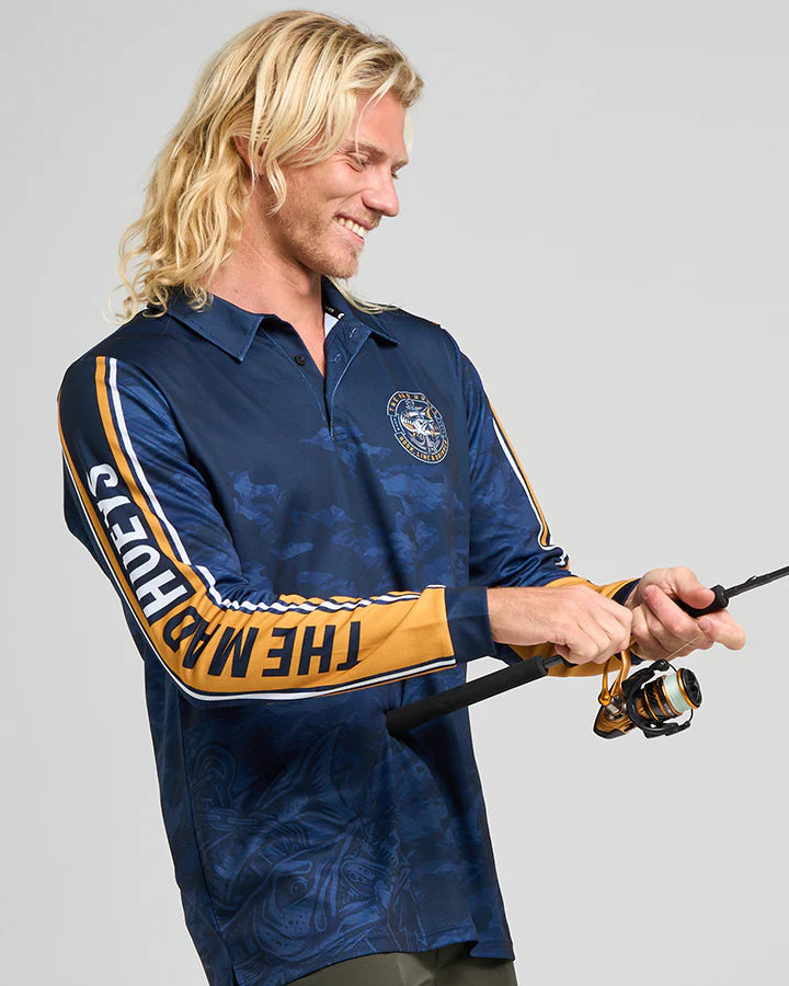 The Mad Hueys Hooked Cuda / UPF 50+ Fishing Jersey - Navy