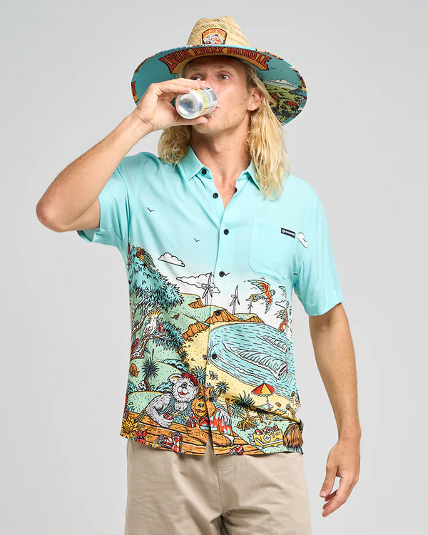 The Mad Hueys - OZ Straya SS Party Polo | Woven Shirt - Aqua
