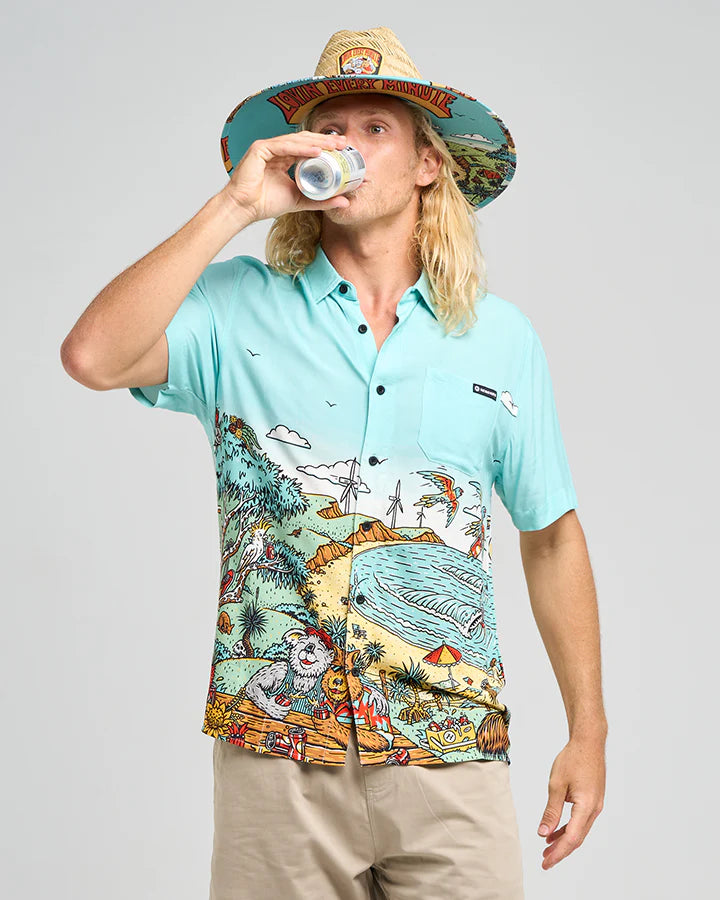 The Mad Hueys - OZ Straya SS Party Polo | Woven Shirt - Aqua
