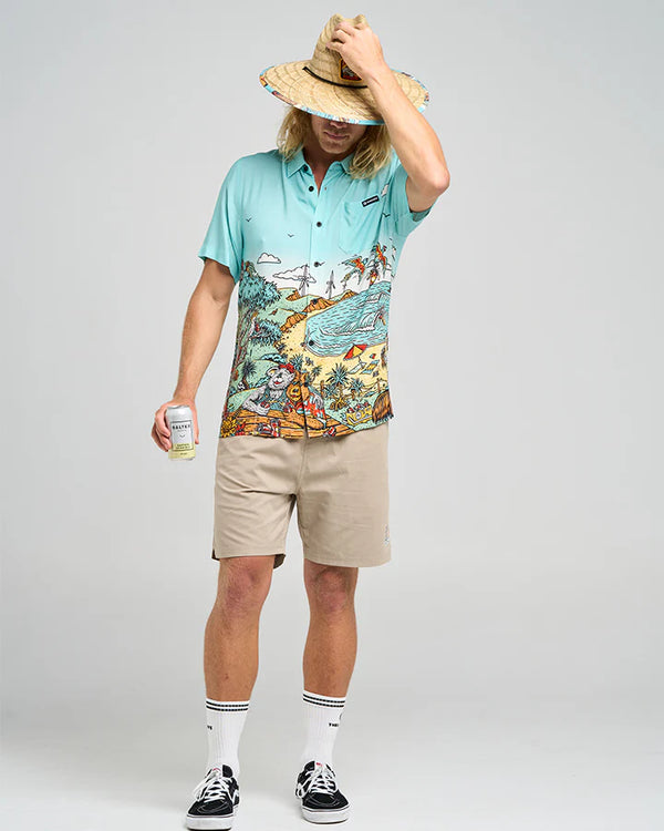 The Mad Hueys - OZ Straya SS Party Polo | Woven Shirt - Aqua
