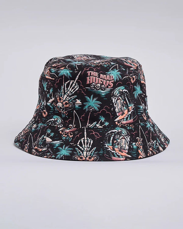 The Mad Hueys SHE'LL BE RIGHT | REVERSIBLE BUCKET HAT- BLACK-OSFM