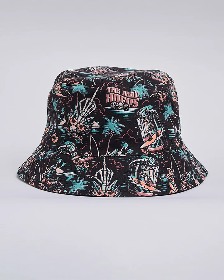 The Mad Hueys SHE'LL BE RIGHT | REVERSIBLE BUCKET HAT- BLACK-OSFM