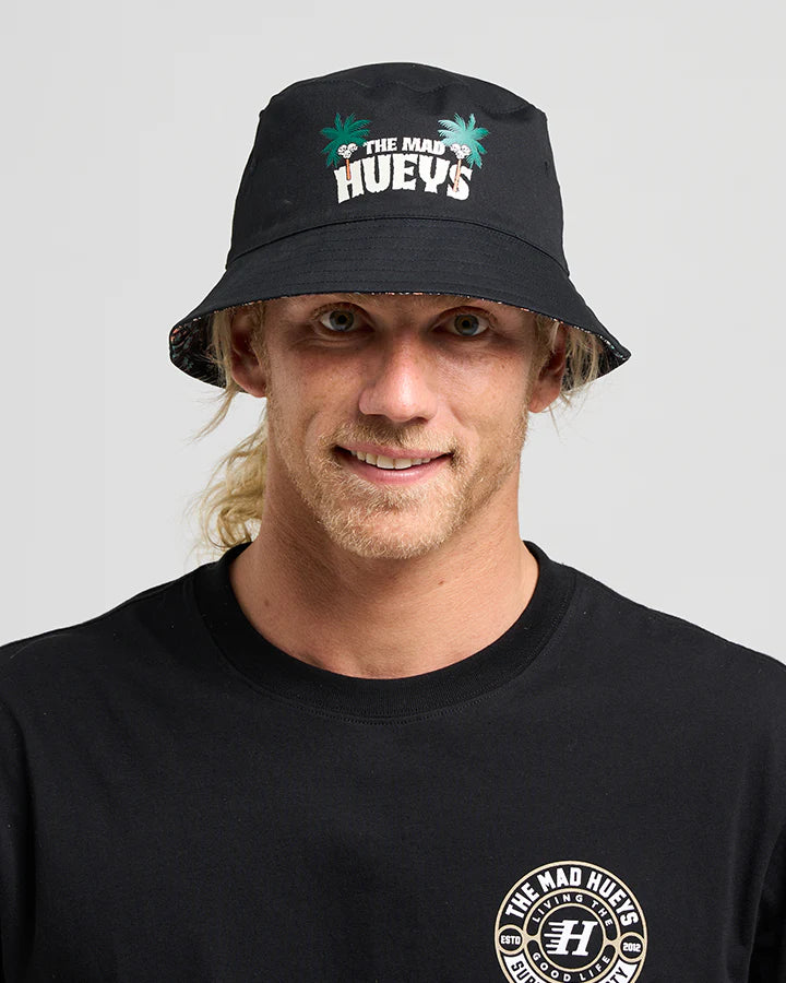 The Mad Hueys SHE'LL BE RIGHT | REVERSIBLE BUCKET HAT- BLACK-OSFM