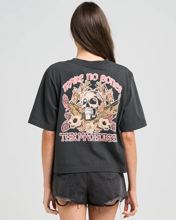 The Mad Hueys MAKE NO BONES | WOMENS BOXY SS TEE - Vintage Black
