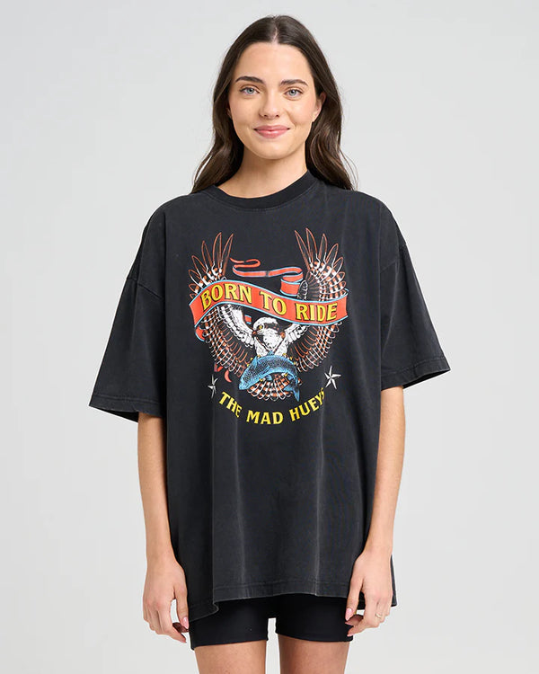 The Mad Hueys Born To Ride / Womens Oversized SS Tee - Washed Black