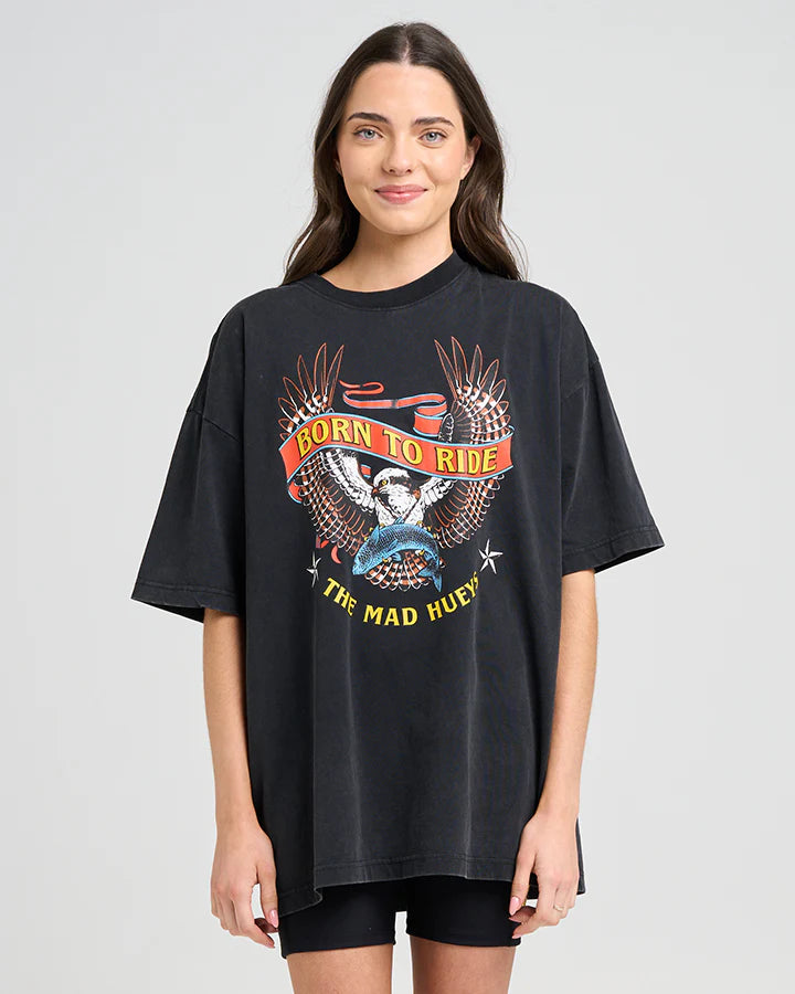 The Mad Hueys Born To Ride / Womens Oversized SS Tee - Washed Black