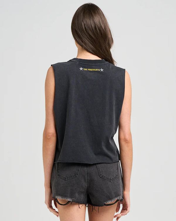 The Mad Hueys Born To Ride | WOMENS CROP MUSCLE - Washed Black