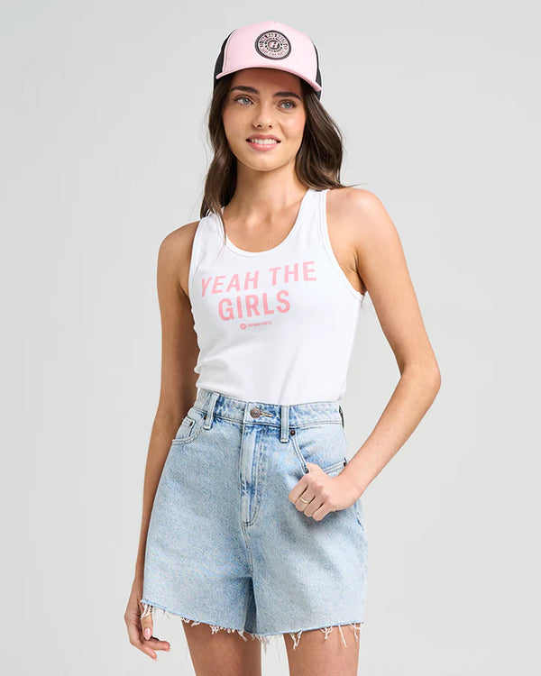 The Mad Hueys Yeah The Girls / Womens Crop Neck Singlet - White