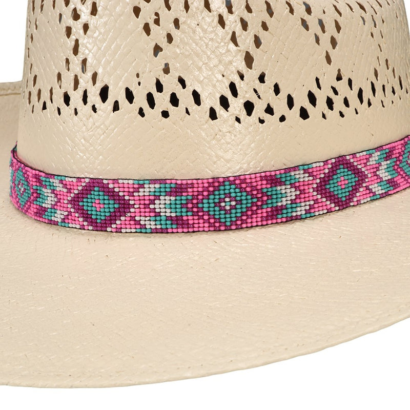 Fort Worth Beaded Hat Band - Pink Aztec