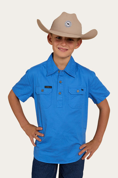Ringers Western Ord River Kids Half Button Short Sleeve Work Shirt - Blue