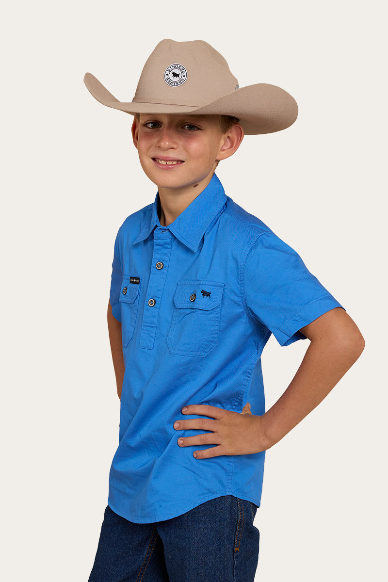 Ringers Western Ord River Kids Half Button Short Sleeve Work Shirt - Blue