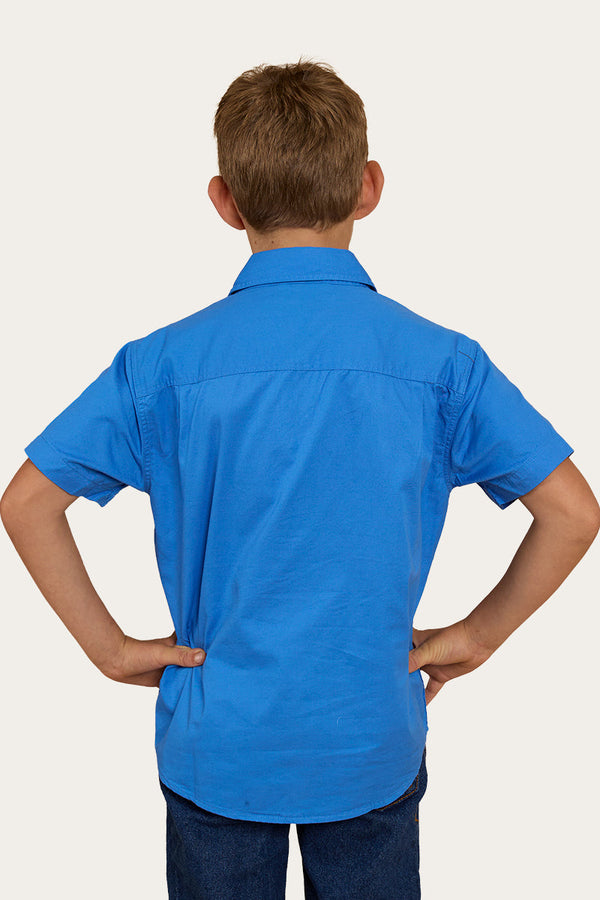Ringers Western Ord River Kids Half Button Short Sleeve Work Shirt - Blue