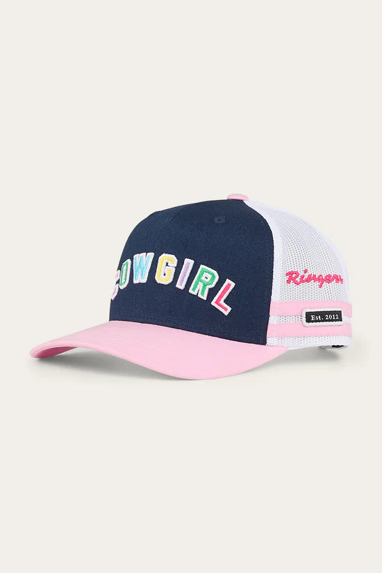 RINGERS WESTERN Cowgirl Kids Trucker Cap - Navy/Pastel Pink