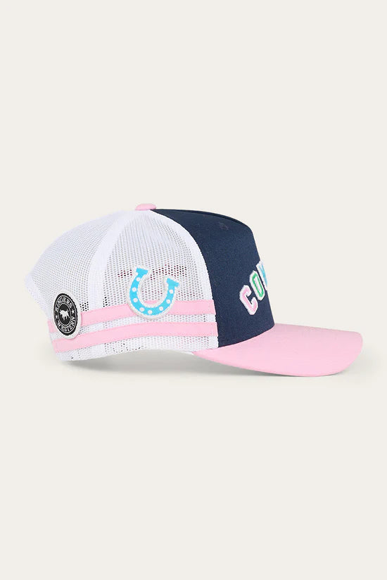 RINGERS WESTERN Cowgirl Kids Trucker Cap - Navy/Pastel Pink