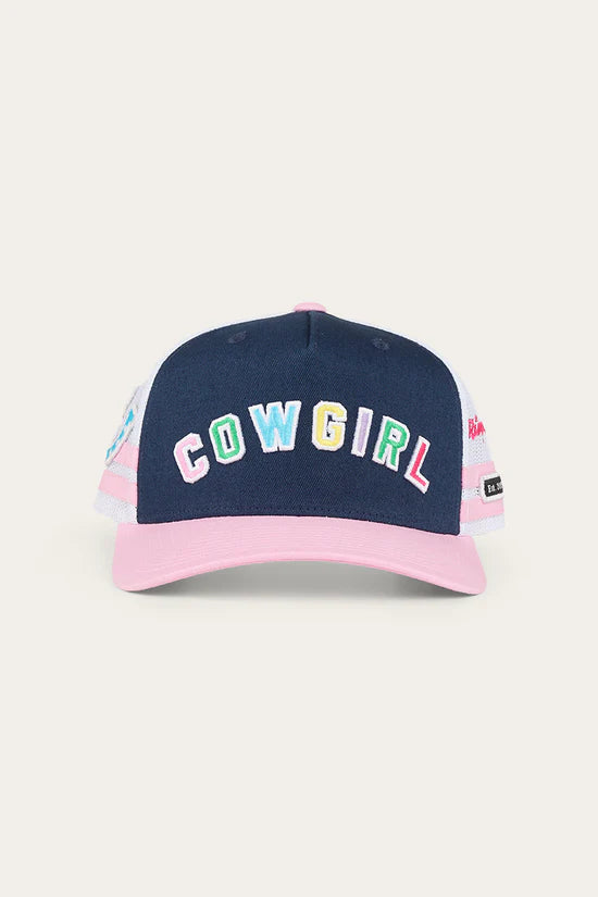 RINGERS WESTERN Cowgirl Kids Trucker Cap - Navy/Pastel Pink