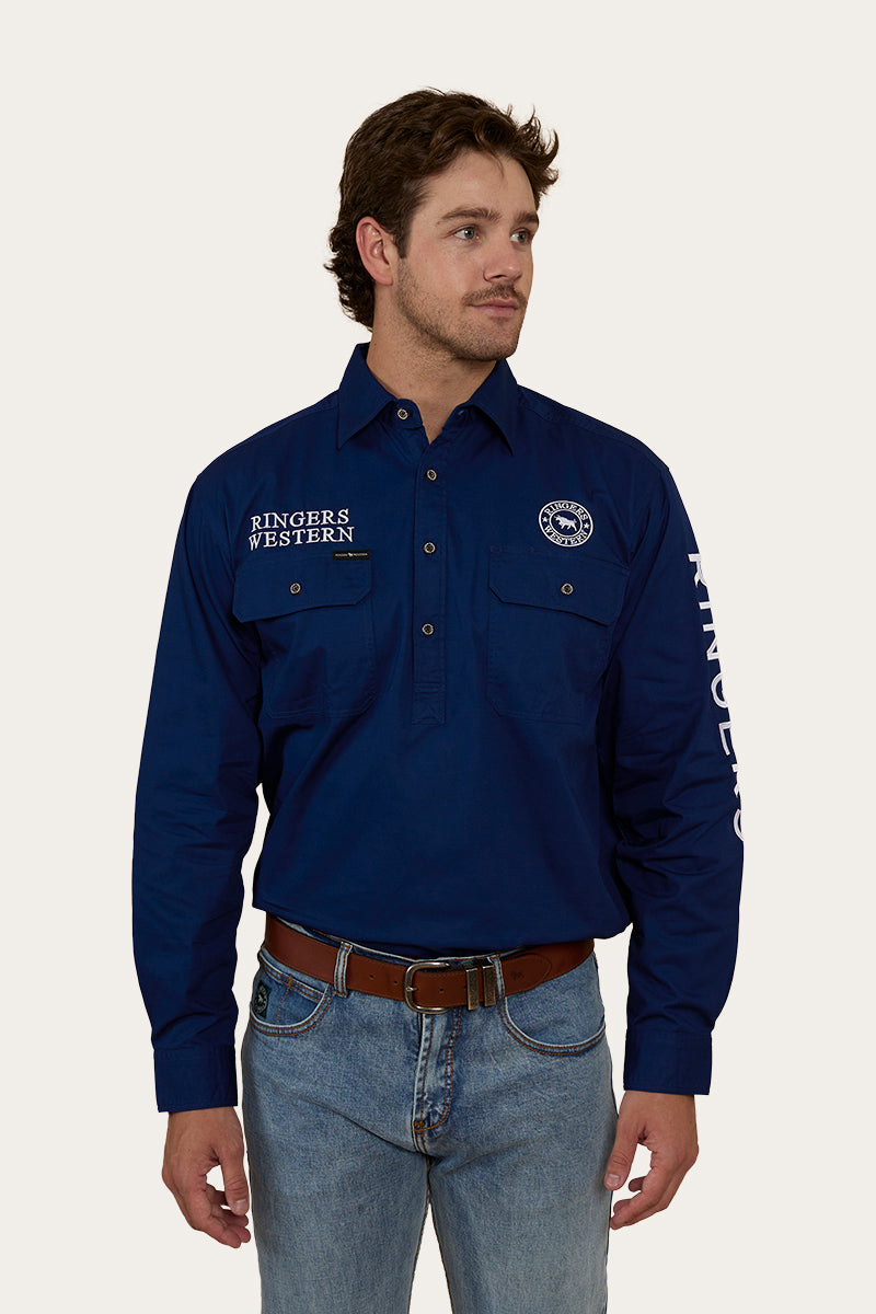 RINGERS WESTERN Hawkeye Mens Half Button Work Shirt - Navy