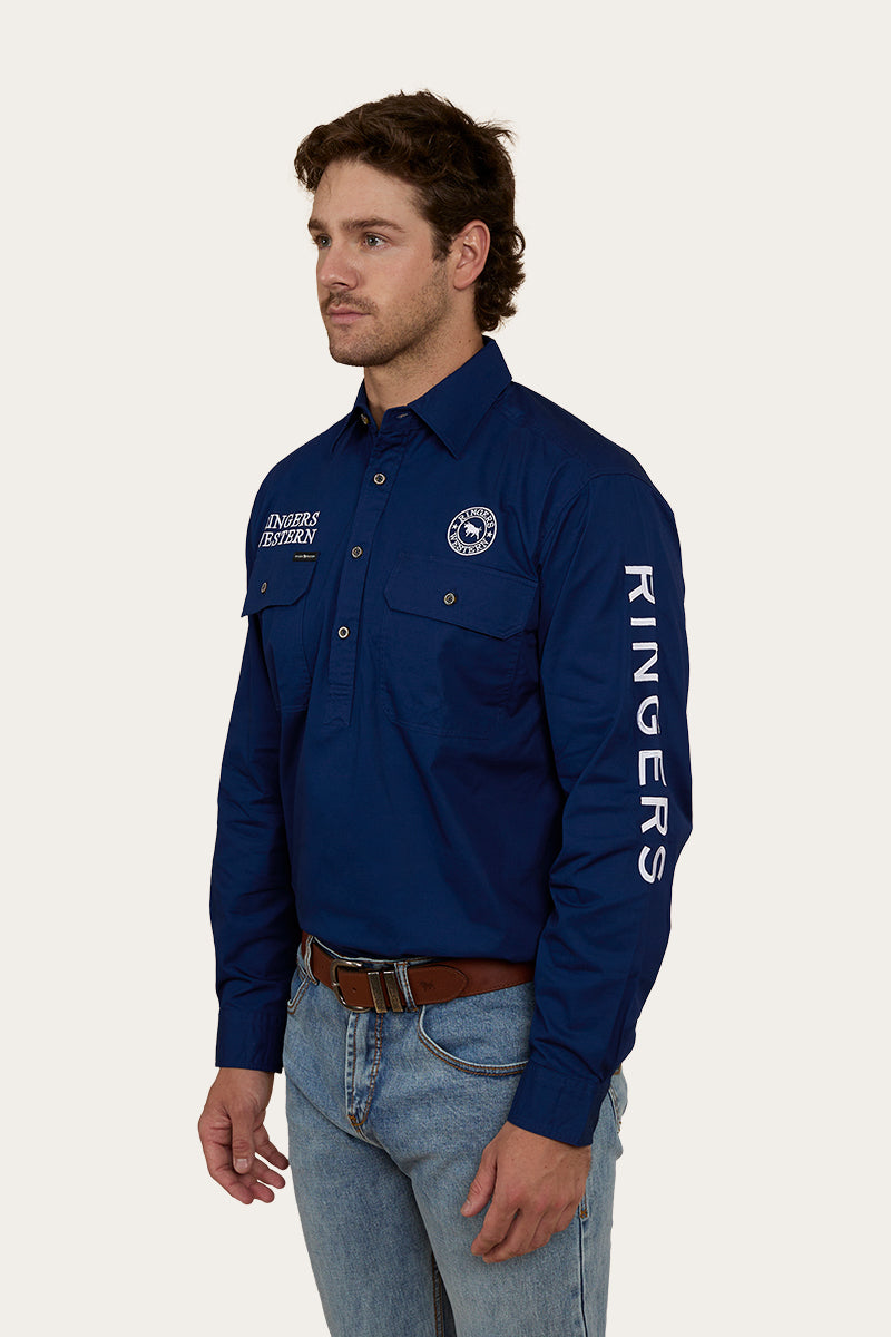 RINGERS WESTERN Hawkeye Mens Half Button Work Shirt - Navy