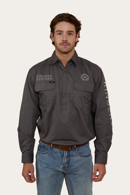 RINGERS WESTERN Hawkeye Mens Half Button Work Shirt - Magnum/Ultimate Grey