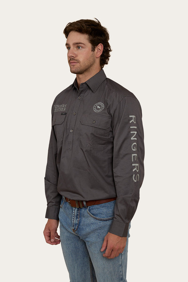 RINGERS WESTERN Hawkeye Mens Half Button Work Shirt - Magnum/Ultimate Grey