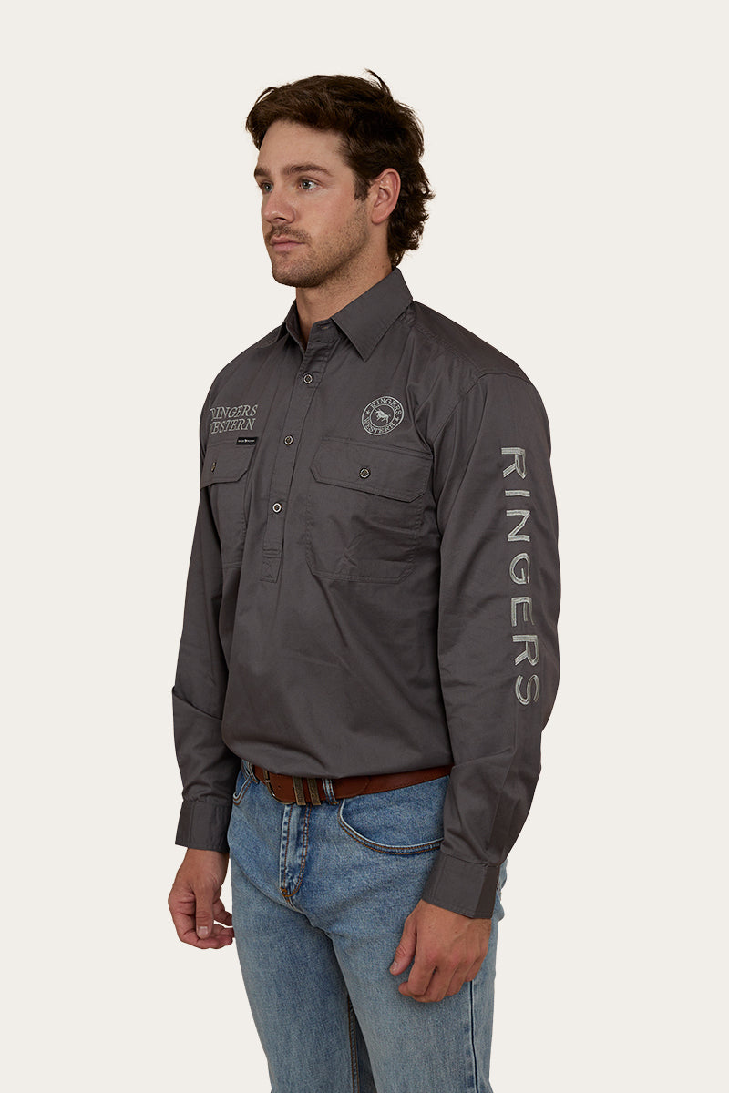 RINGERS WESTERN Hawkeye Mens Half Button Work Shirt - Magnum/Ultimate Grey