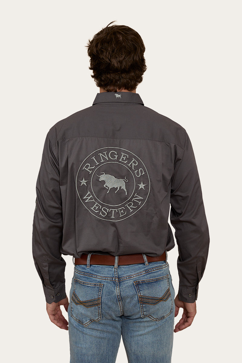RINGERS WESTERN Hawkeye Mens Half Button Work Shirt - Magnum/Ultimate Grey