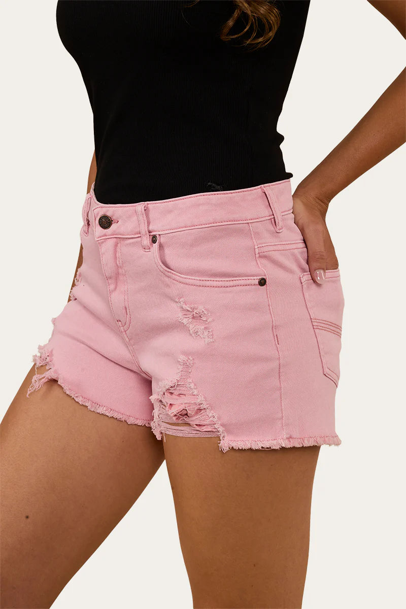 RINGERS WESTERN Jessie Women’s mid Rise Ripped Denim Short- Light Pink