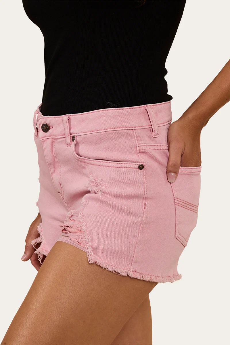 RINGERS WESTERN Jessie Women’s mid Rise Ripped Denim Short- Light Pink