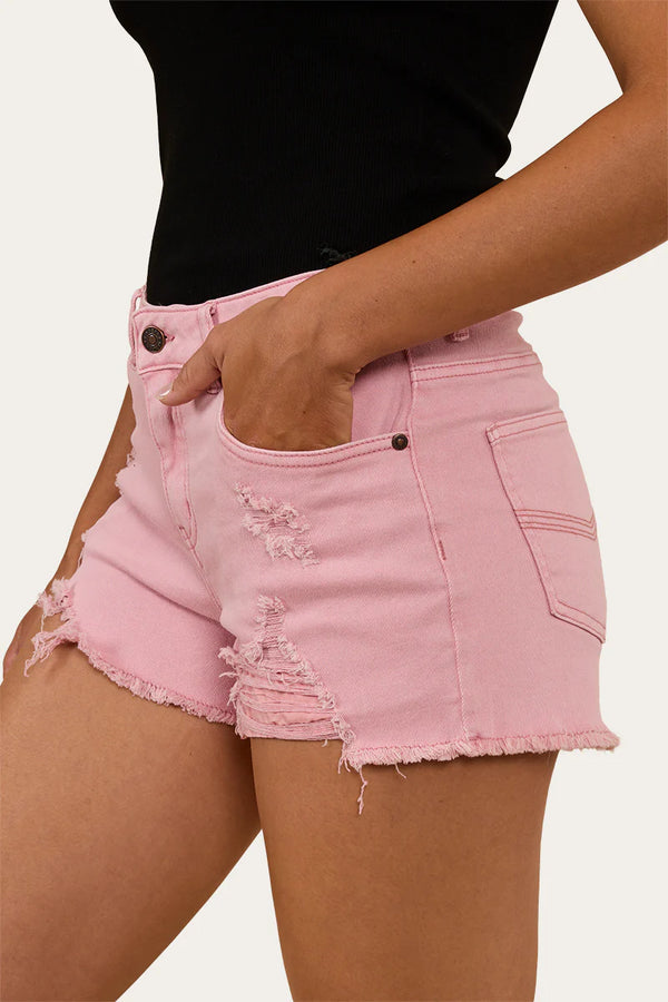 RINGERS WESTERN Jessie Women’s mid Rise Ripped Denim Short- Light Pink