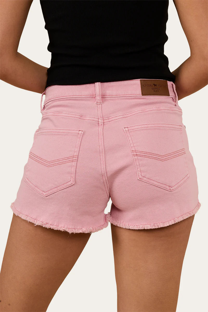 RINGERS WESTERN Jessie Women’s mid Rise Ripped Denim Short- Light Pink