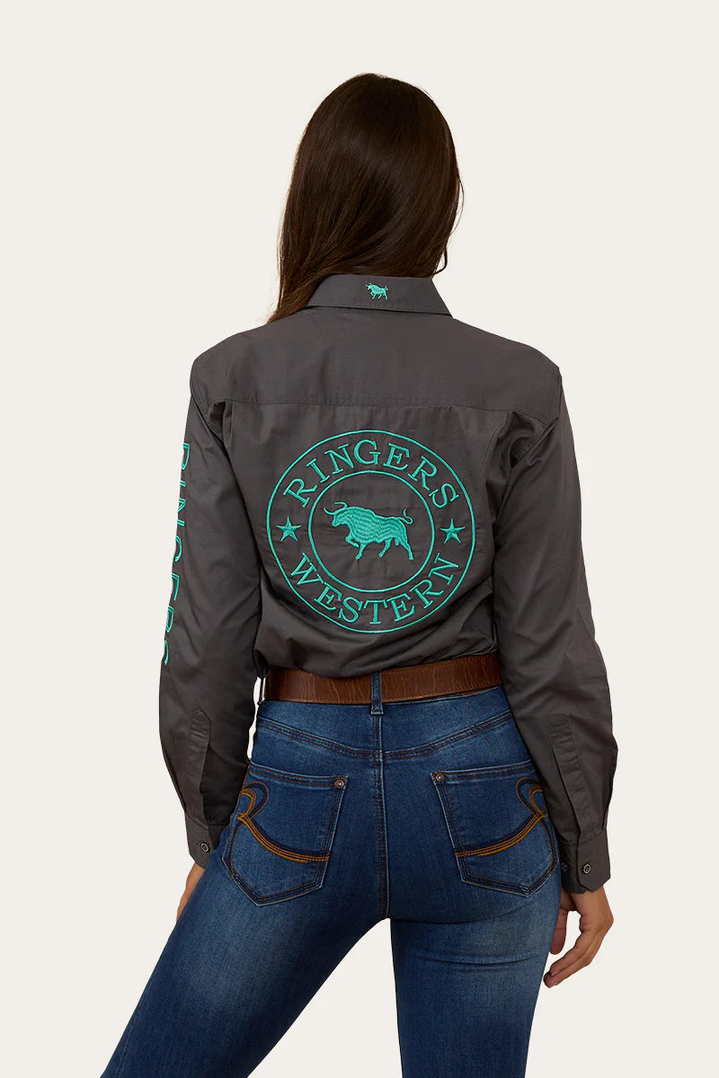 RINGERS WESTERN Signature Jillaroo Womens Half Button Short Sleeve Work Shirt - Magnum with Mint