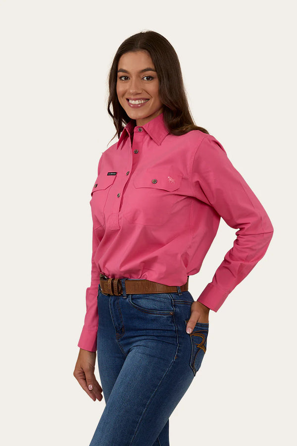 RINGERS WESTERN Pentecost River Womens Half Button Coolmax Work Shirt - Melon