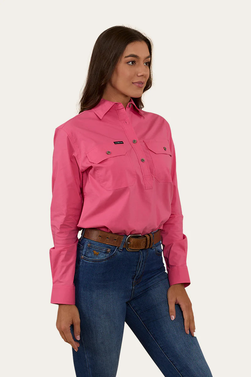 RINGERS WESTERN Pentecost River Womens Half Button Coolmax Work Shirt - Melon