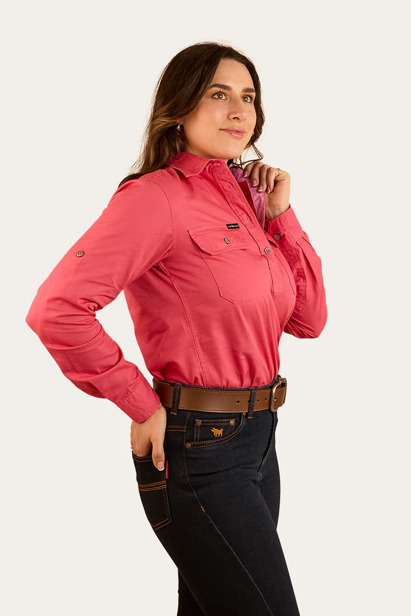 RINGERS WESTERN Pentecost River Womens Half Button Work Shirt - Camella Rose/Ballet Pink