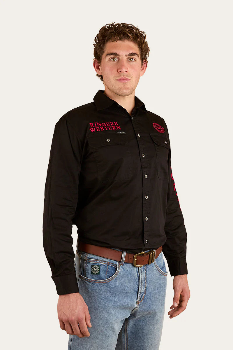 RINGERS WESTERN Hawkeye Mens Full Button Work Shirt -Black/Red