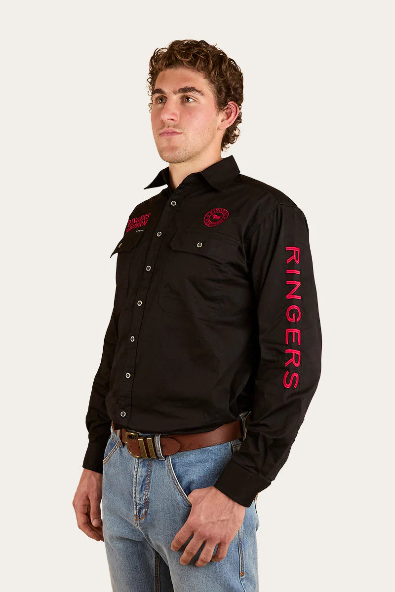 RINGERS WESTERN Hawkeye Mens Full Button Work Shirt -Black/Red