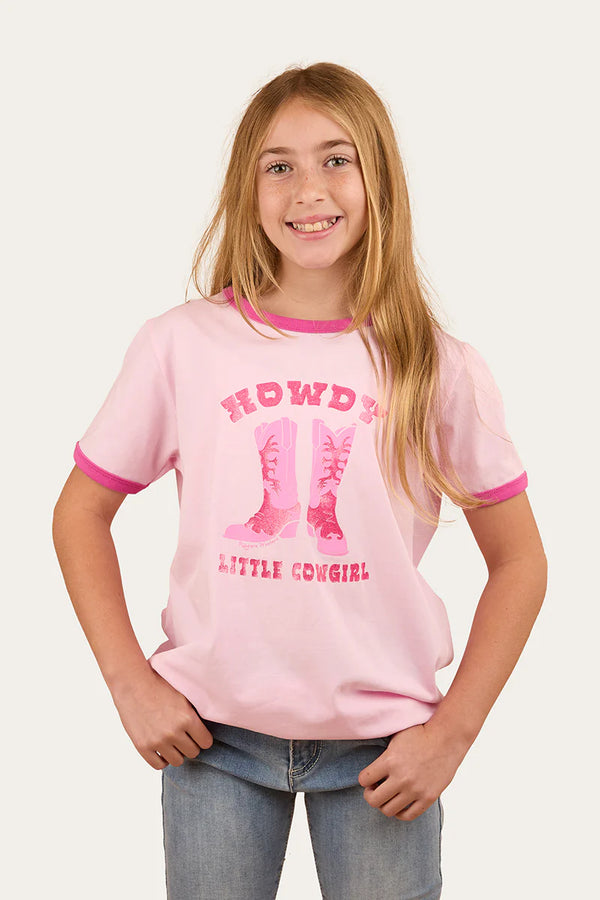 RINGERS WESTERN Howdy Cowgirl Kids Ringer T-Shirt - Ballet Pink