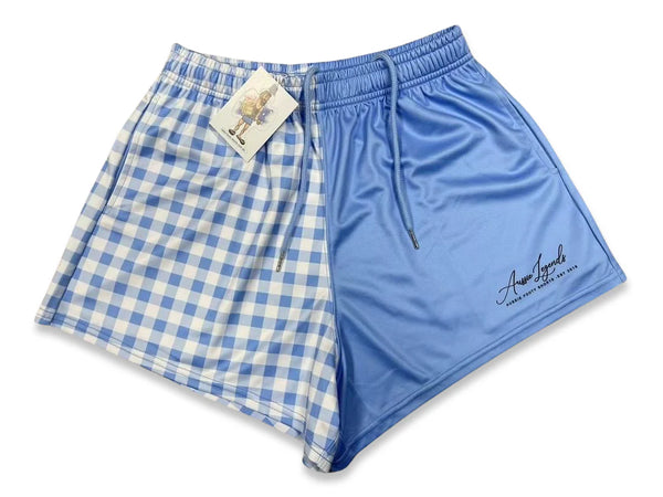 AFS 'BLUE & WHITE GINGHAM' - Footy Shorts (with pockets)