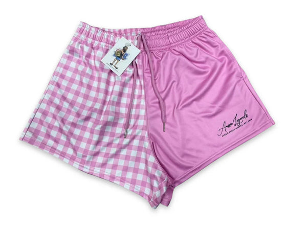 AFS Pink & White Chequered Footy Shorts Gingham - With Pockets