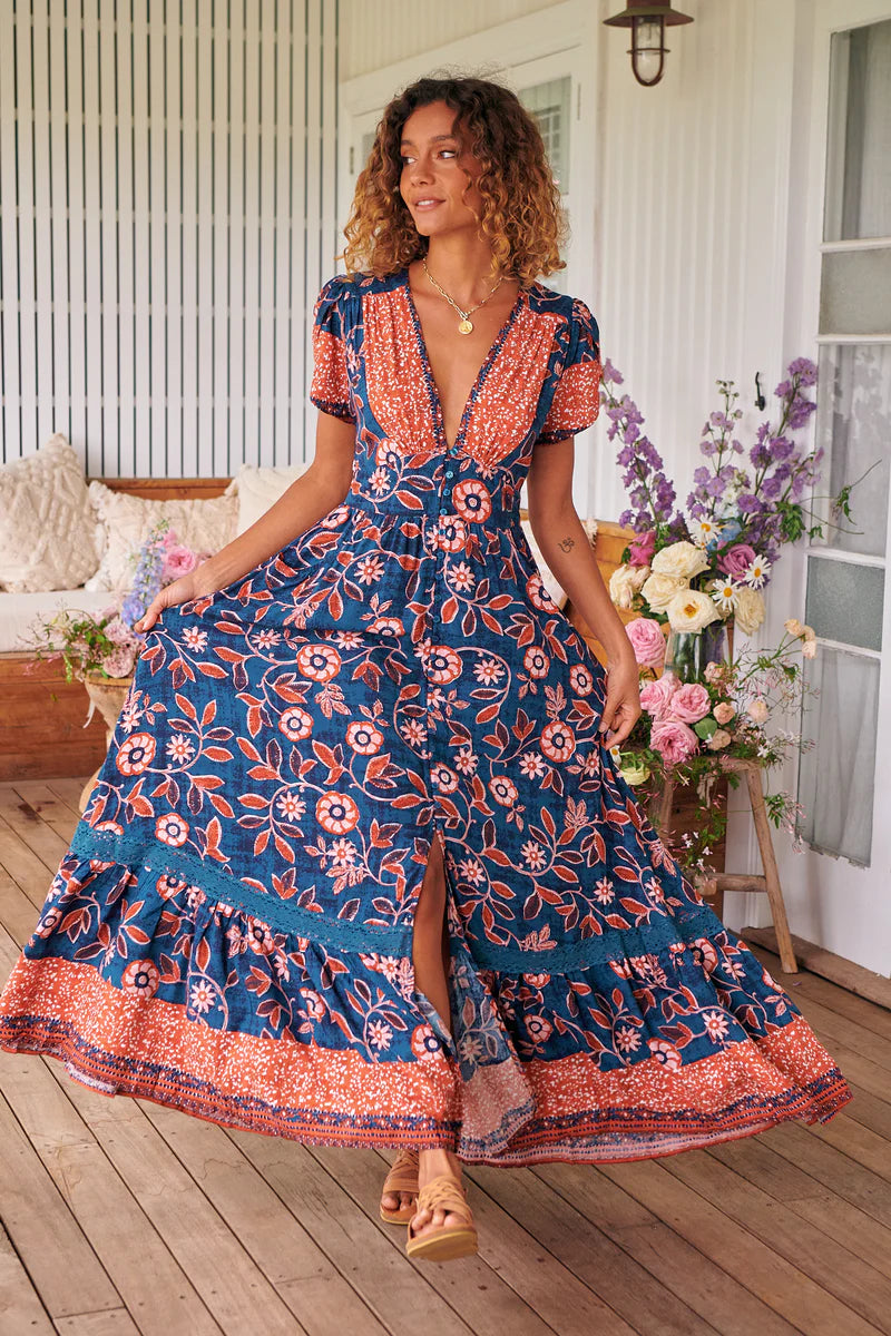 Halcyon Print Tabitha Maxi Dress Jaase Whiskey and Wildflowers