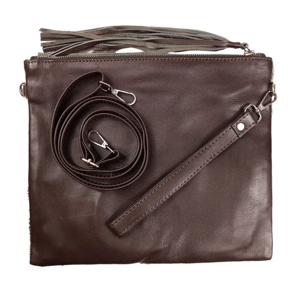COUNTRY ALLURE Sophia Large Cowhide Leather Handbag/Clutch - Dark Brown