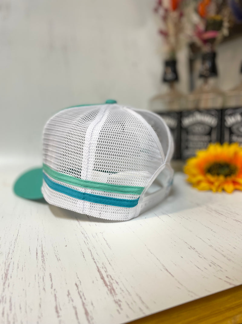 W&W High Ponytail Trucker Cap Mint & Teal & White NOV